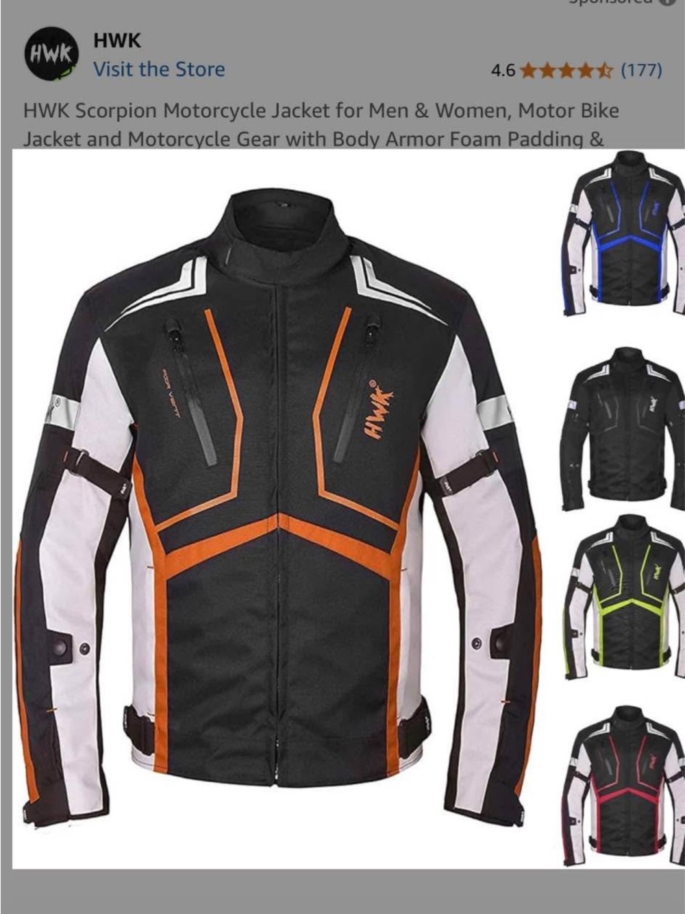 HWK Men's Performance Motorcycle Jacket — Black & Orange